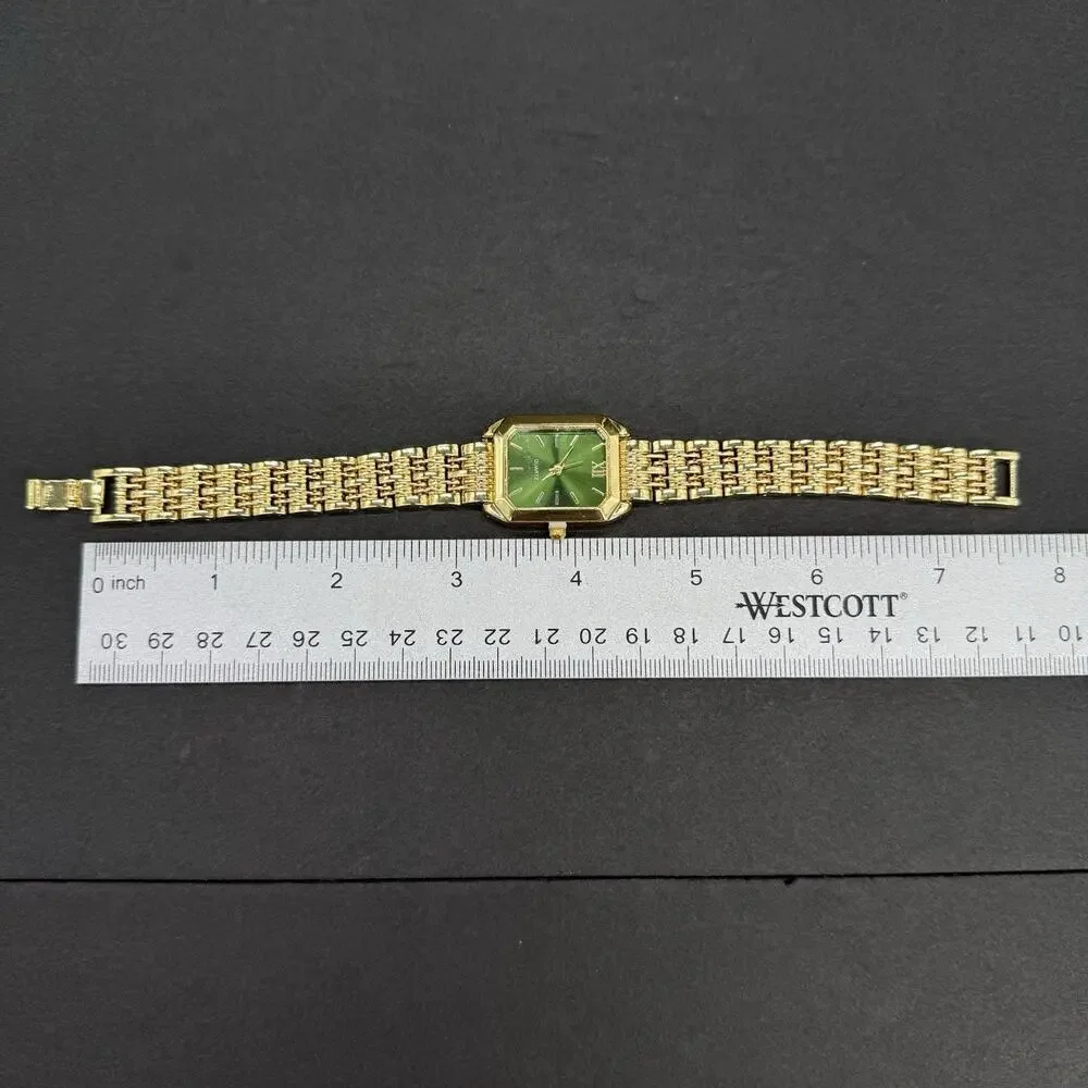 Fashion Gold Tone Quartz Watch Green Face & Swan Moon Charm Bracelet Set
